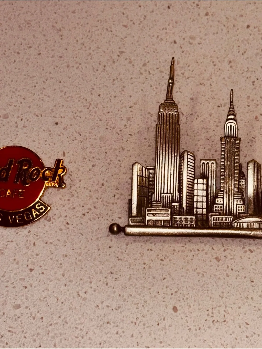 Hard Rock Cafe Las Vegas Pin and Pewter New York Skyline Brooch Set